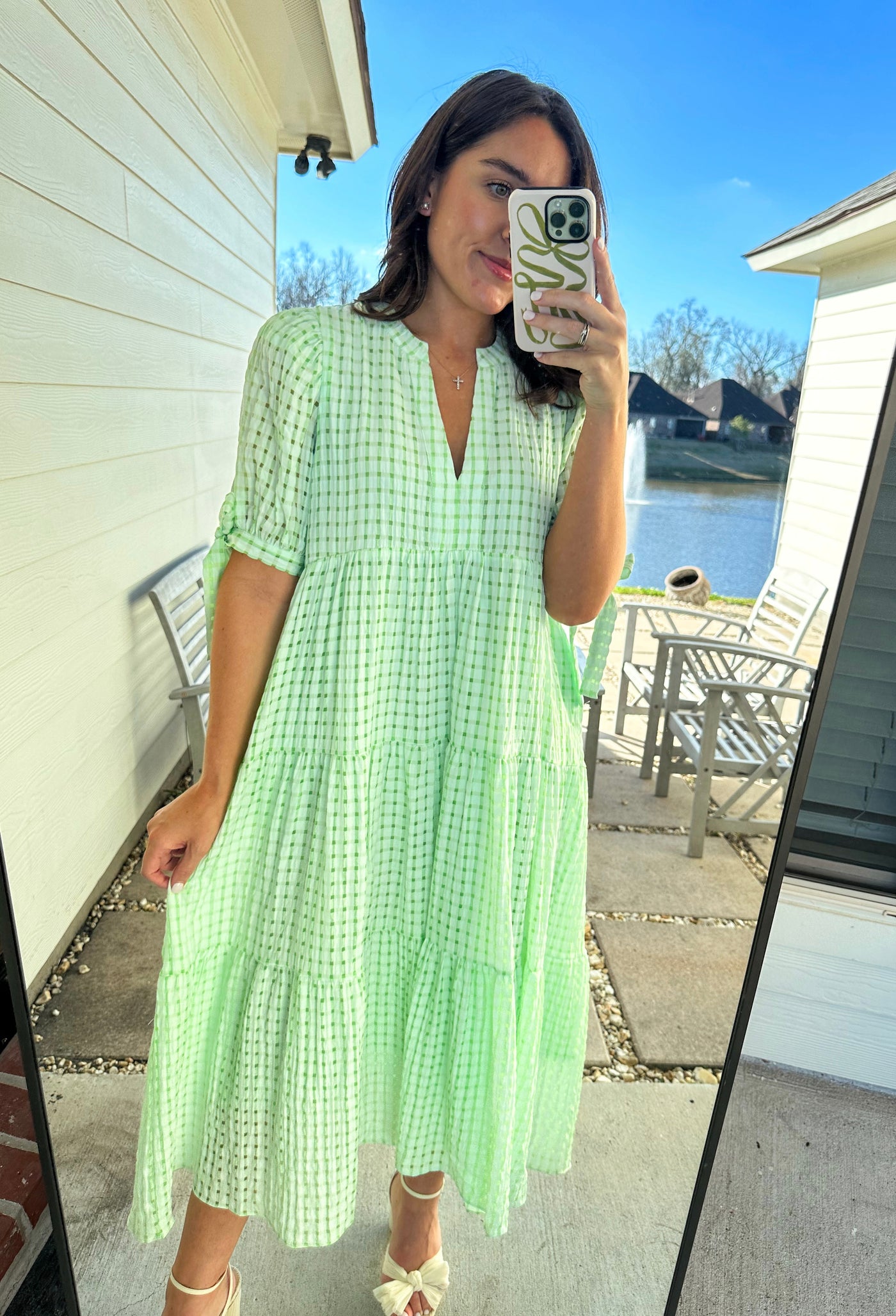 Gingham Maxi Dress - Lime