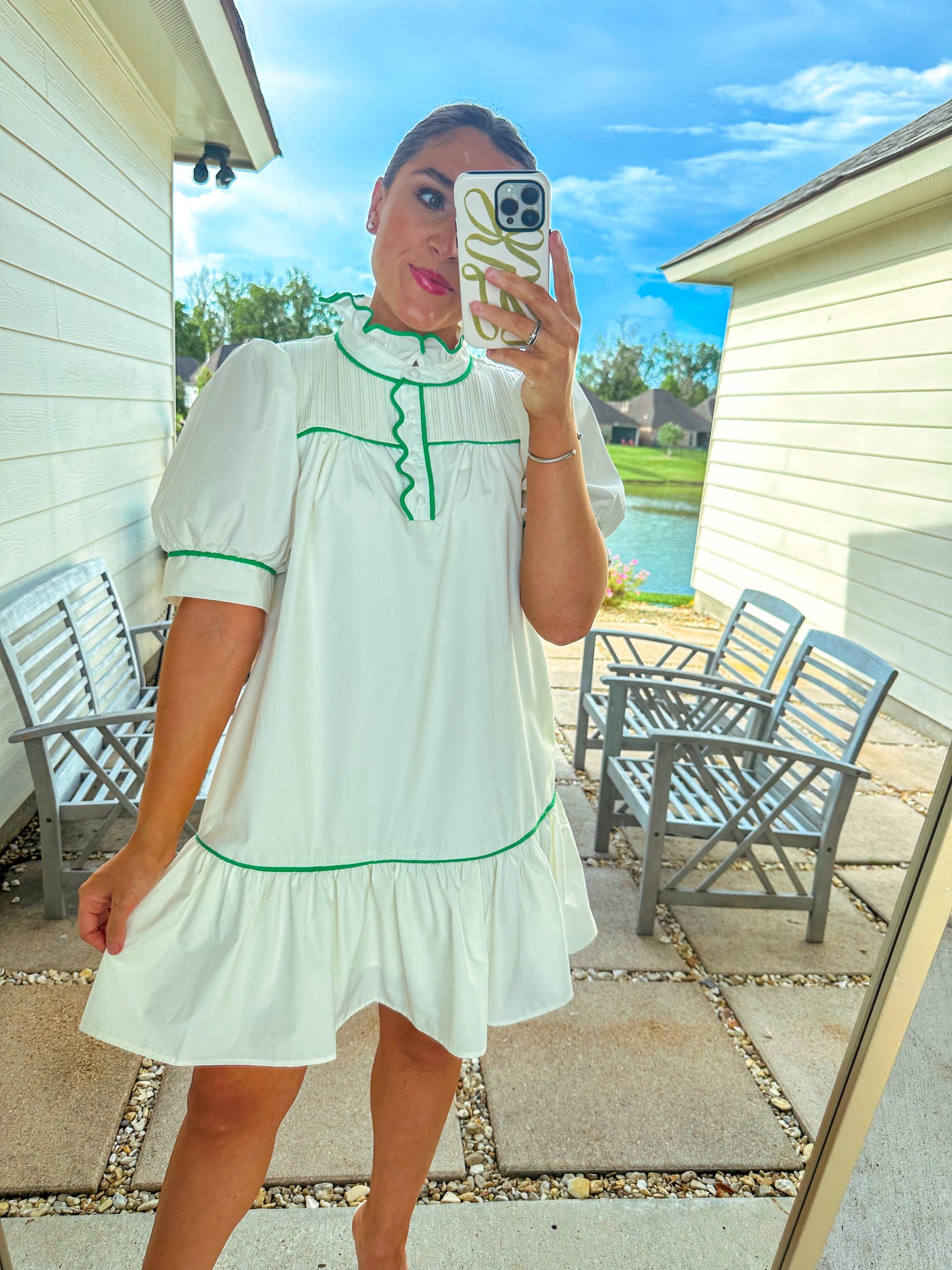 Naomi Mini Dress - White/Green