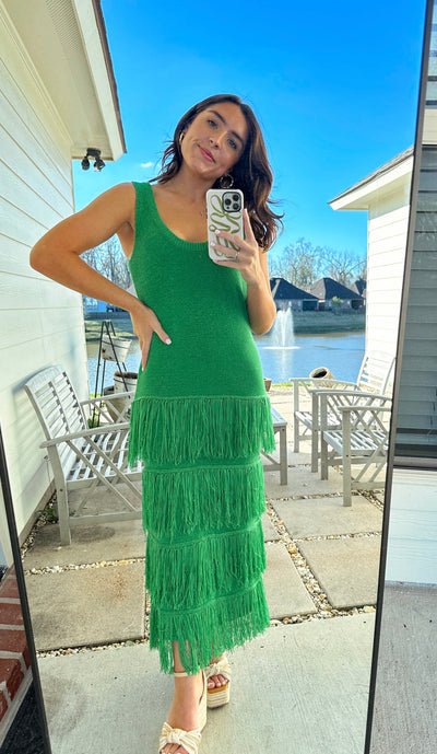 Tassel Midi Dress - Green