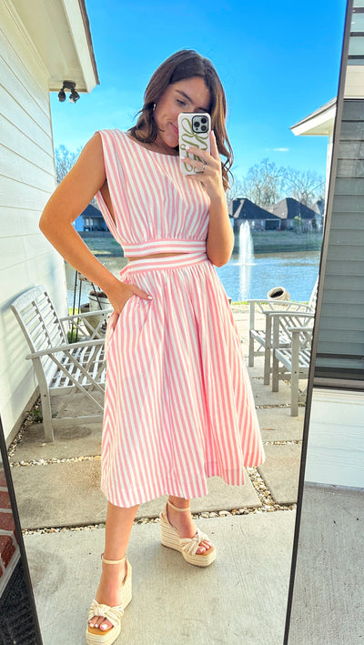 Stripe Skirt Set - Pink/White