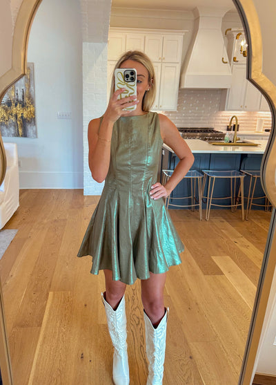 Metallic Mini Dress - Green