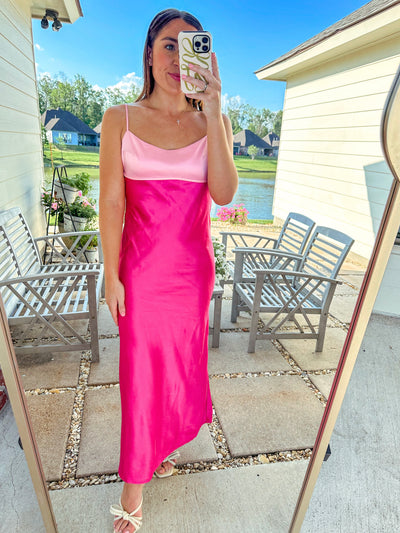 Pink Color Block Maxi Dress