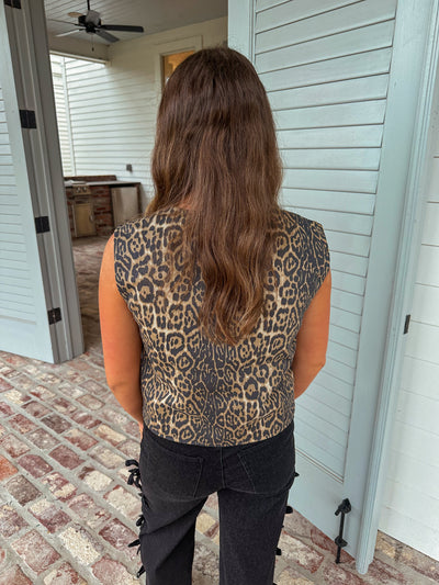 Front Tie Denim Top - Animal Print