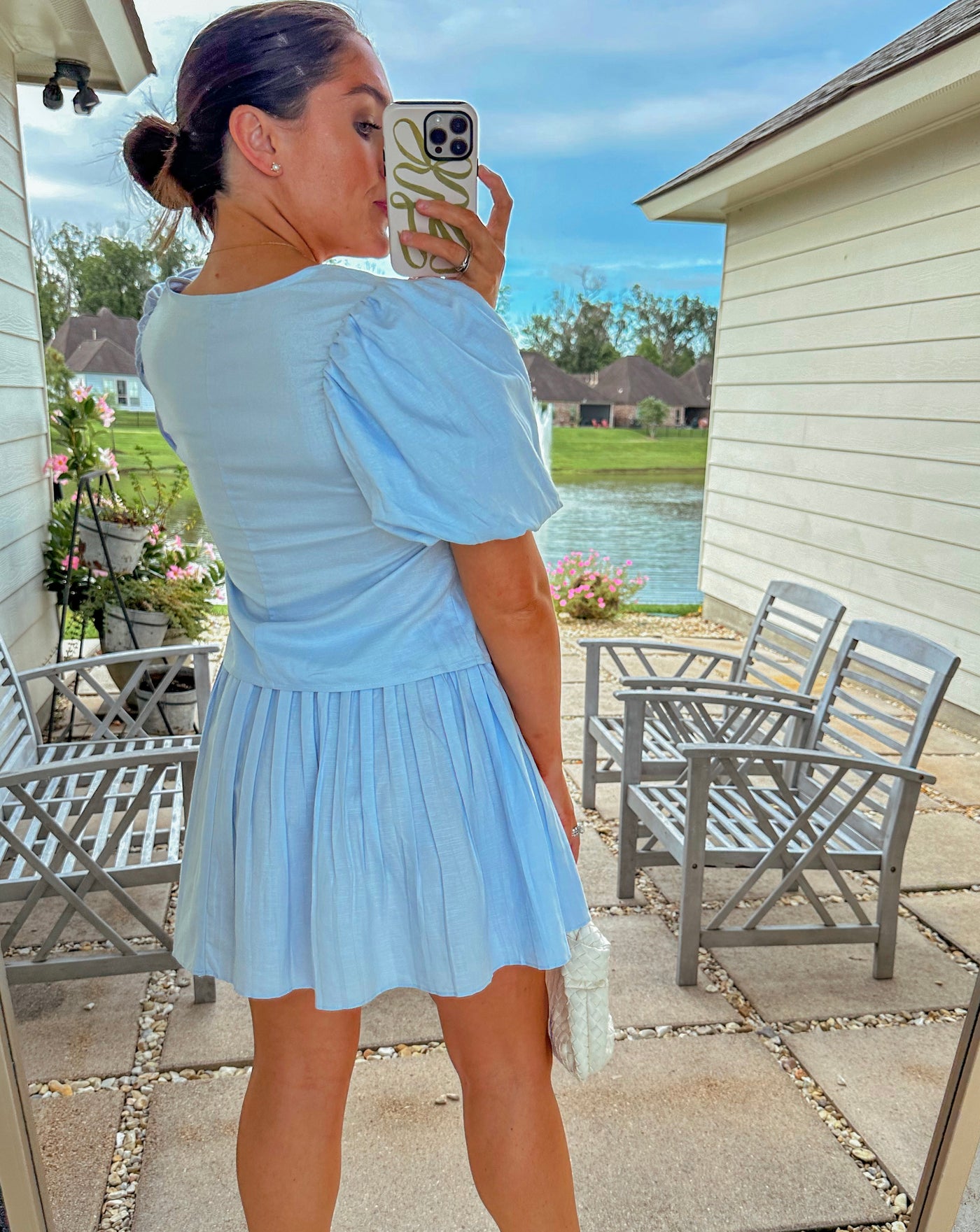 Linen Plated Mini Skirt - Blue