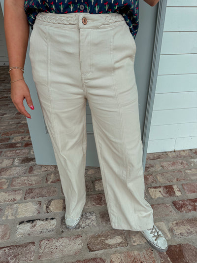 Braided Denim Pants - Cream