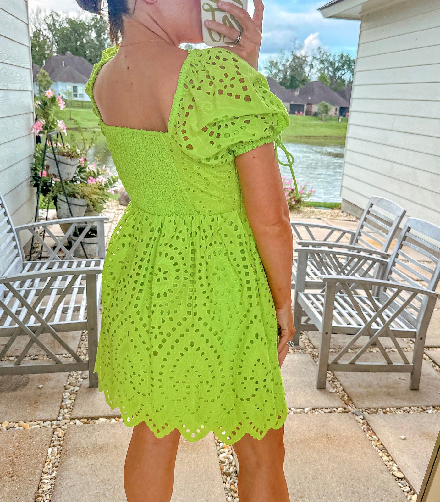 Crochet Mini Dress - Lime