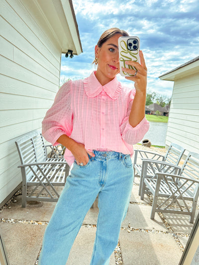 Ruffled Collar Top - Pink