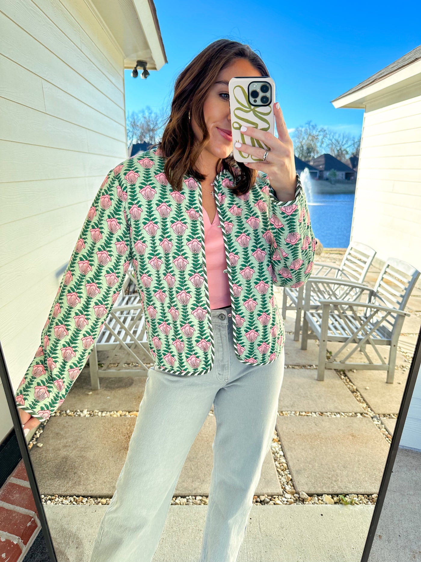 Quilted Jacket - Green/Pink