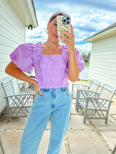 Smocked Puff Sleeve Top - Lilac