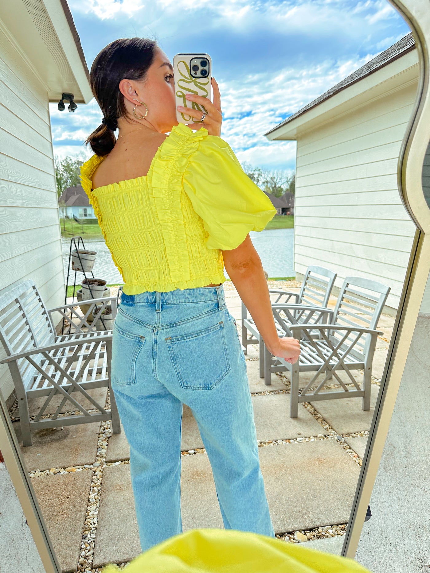 Smocked Puff Sleeve Top - Yellow