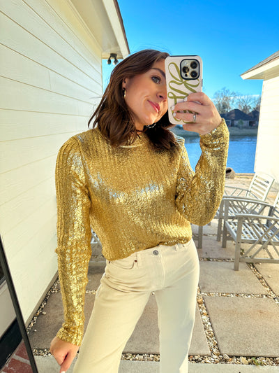 Metallic Long Sleeve Sweater - Gold