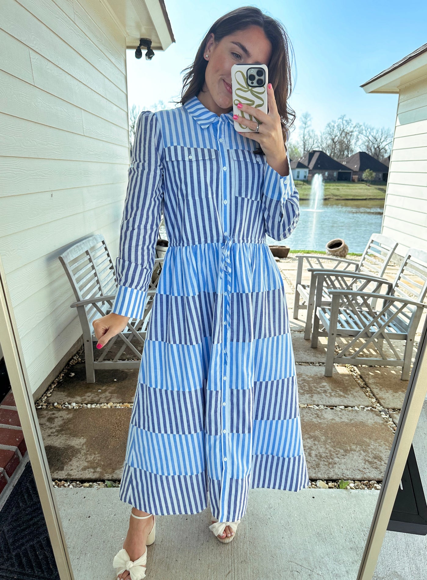 Striped Colorblock Maxi Dress - Blue