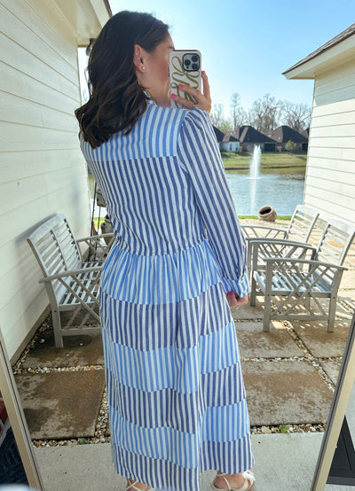 Striped Colorblock Maxi Dress - Blue