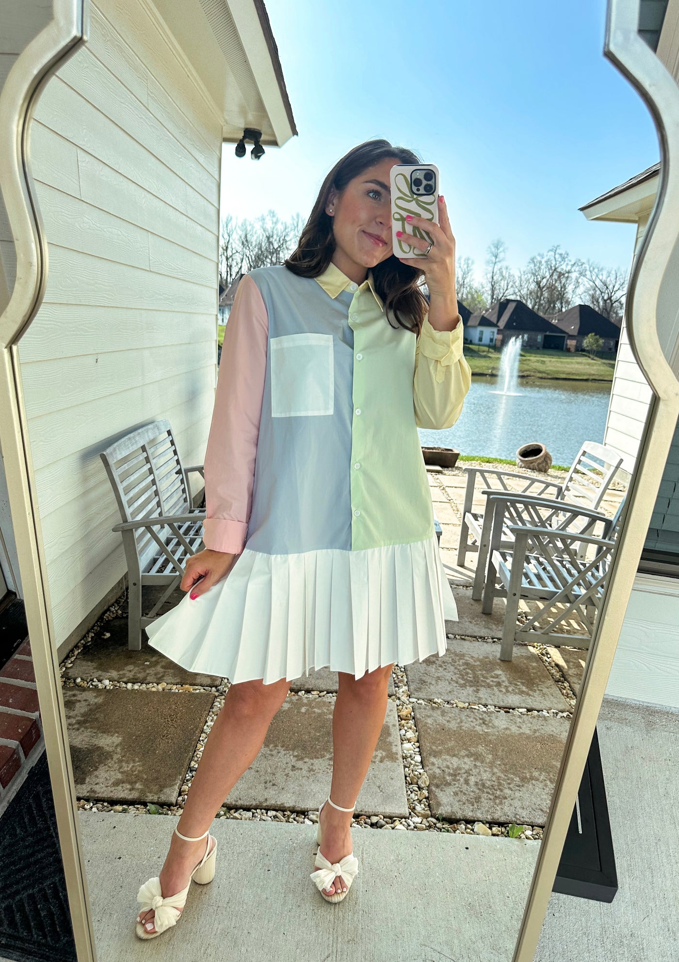 Color Block Button Down Mini Dress