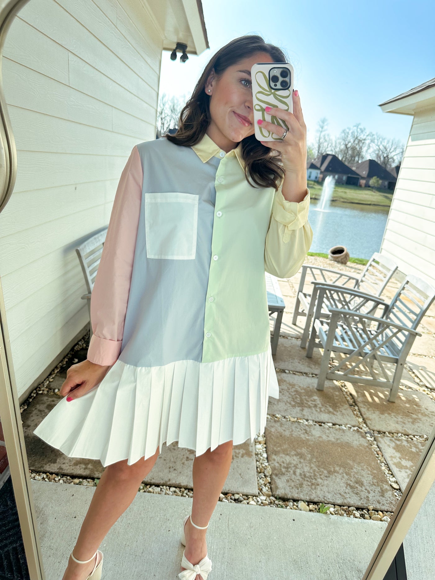 Color Block Button Down Mini Dress