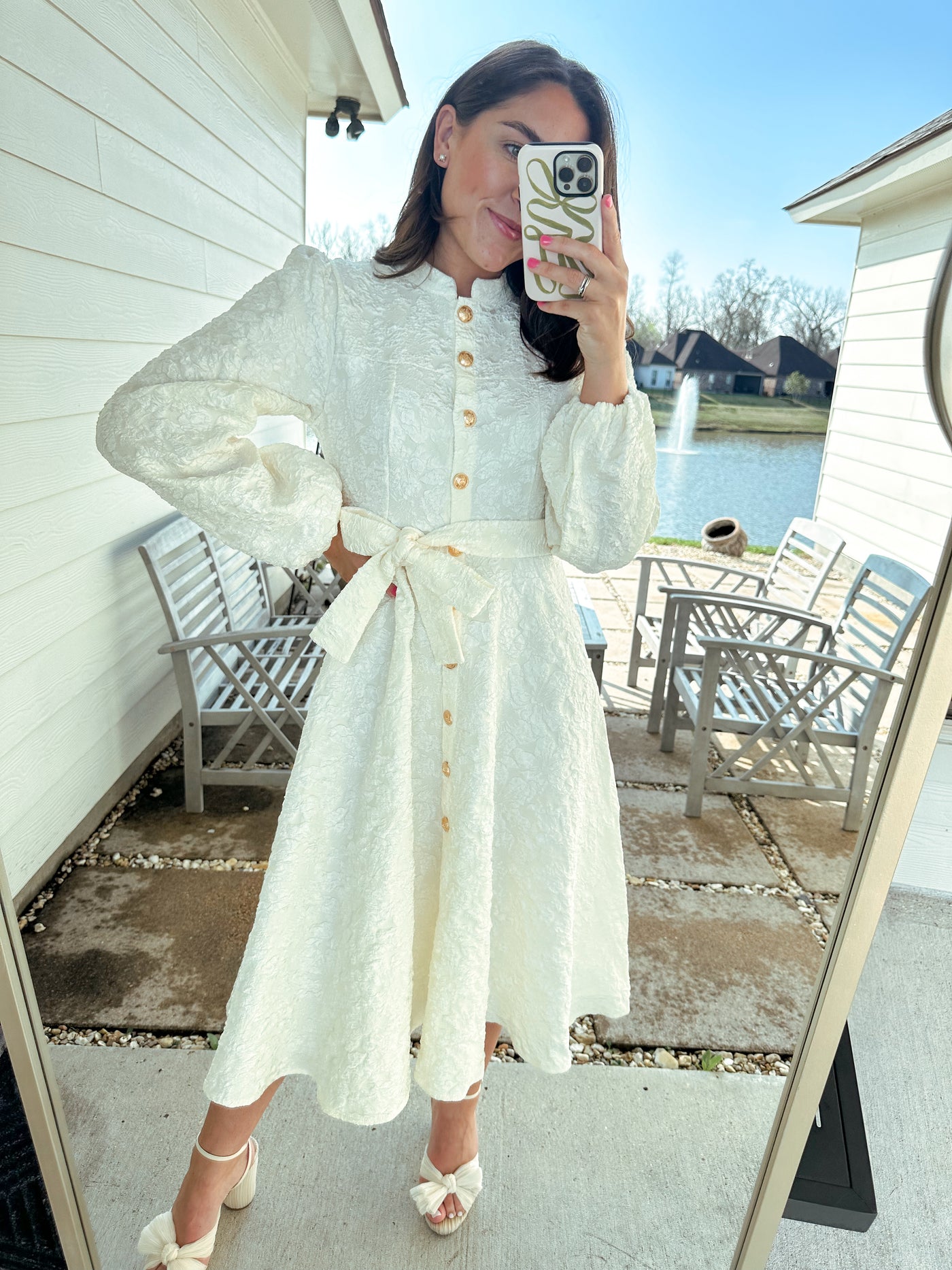 Textured Long Sleeve Dress - Off White