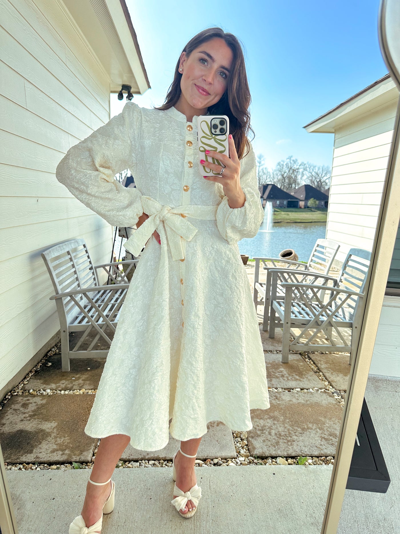 Textured Long Sleeve Dress - Off White