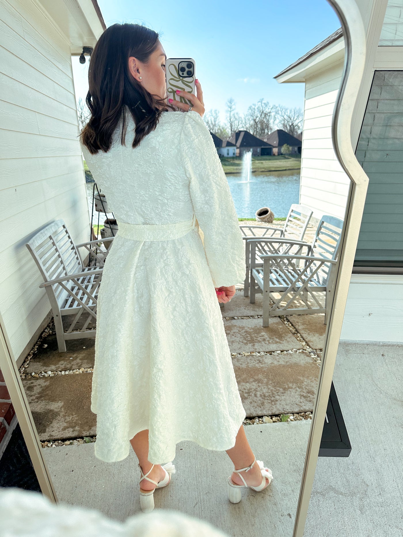 Textured Long Sleeve Dress - Off White