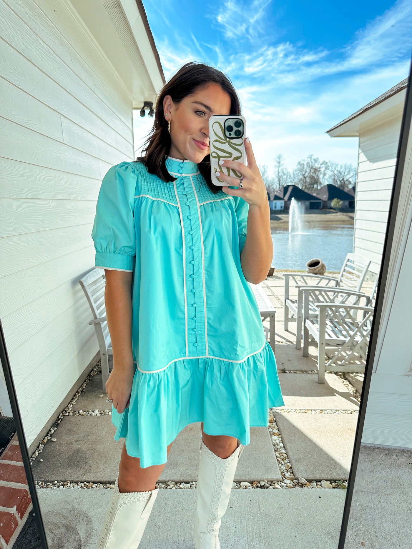 Preppy Button Down Dress - Blue