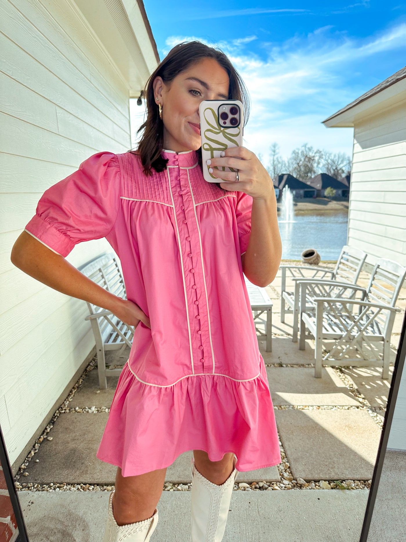 Preppy Button Down Dress - Pink