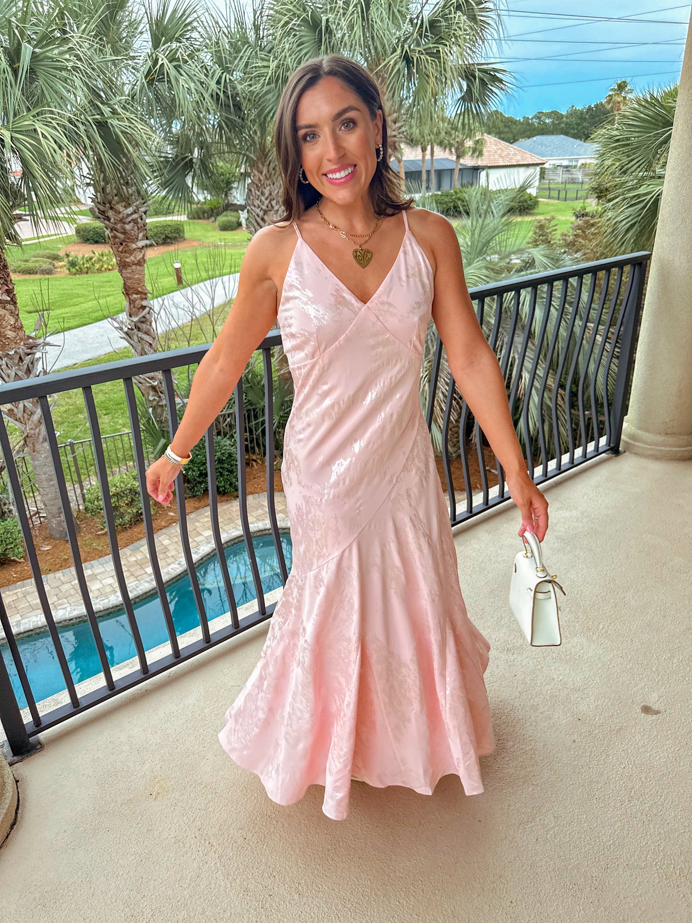 Foiled Maxi Dress - Light Pink