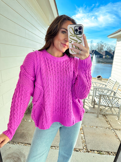 Braided Sweater - Fuchsia