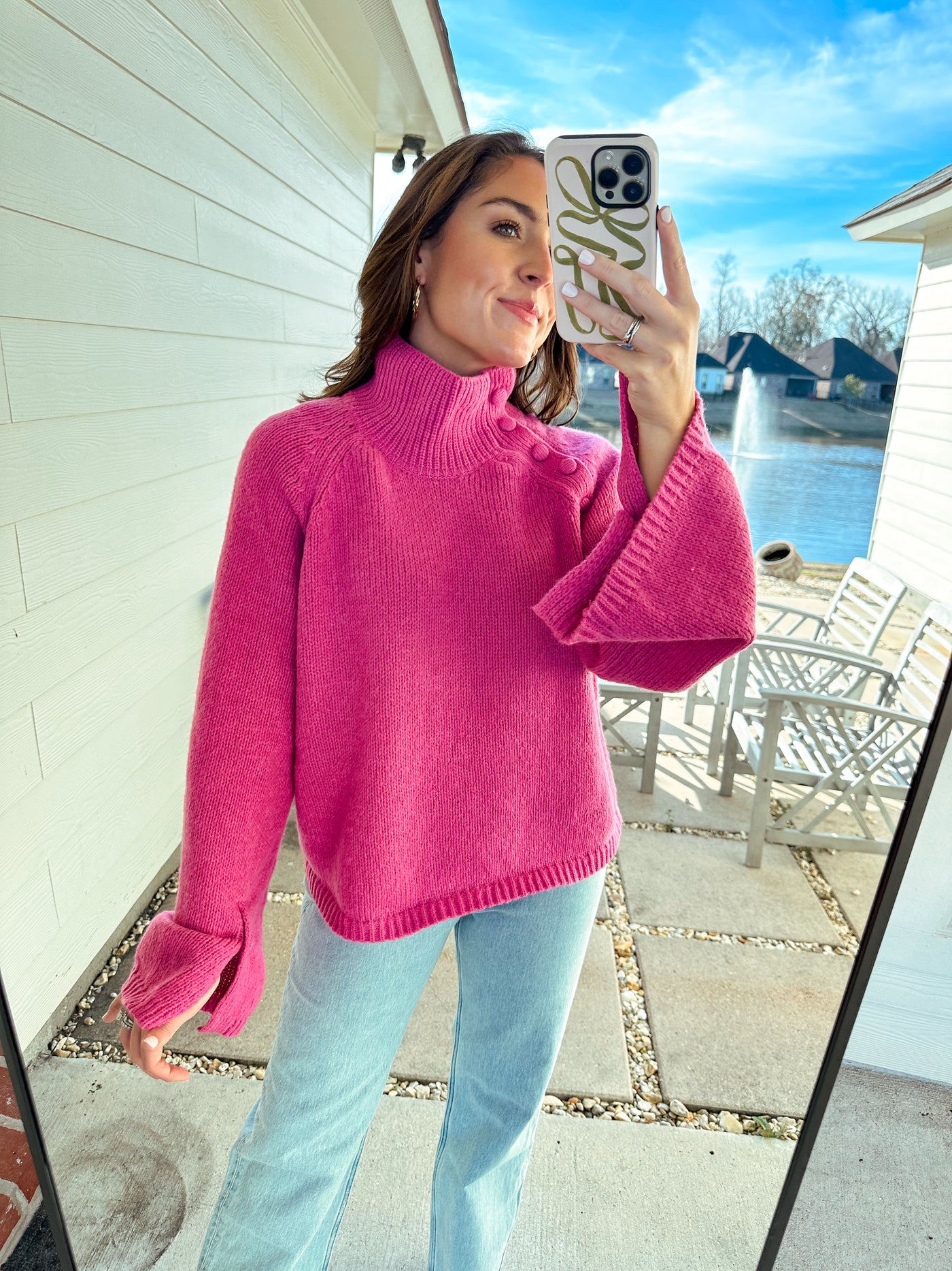 Button Up Turtleneck - Fuchsia