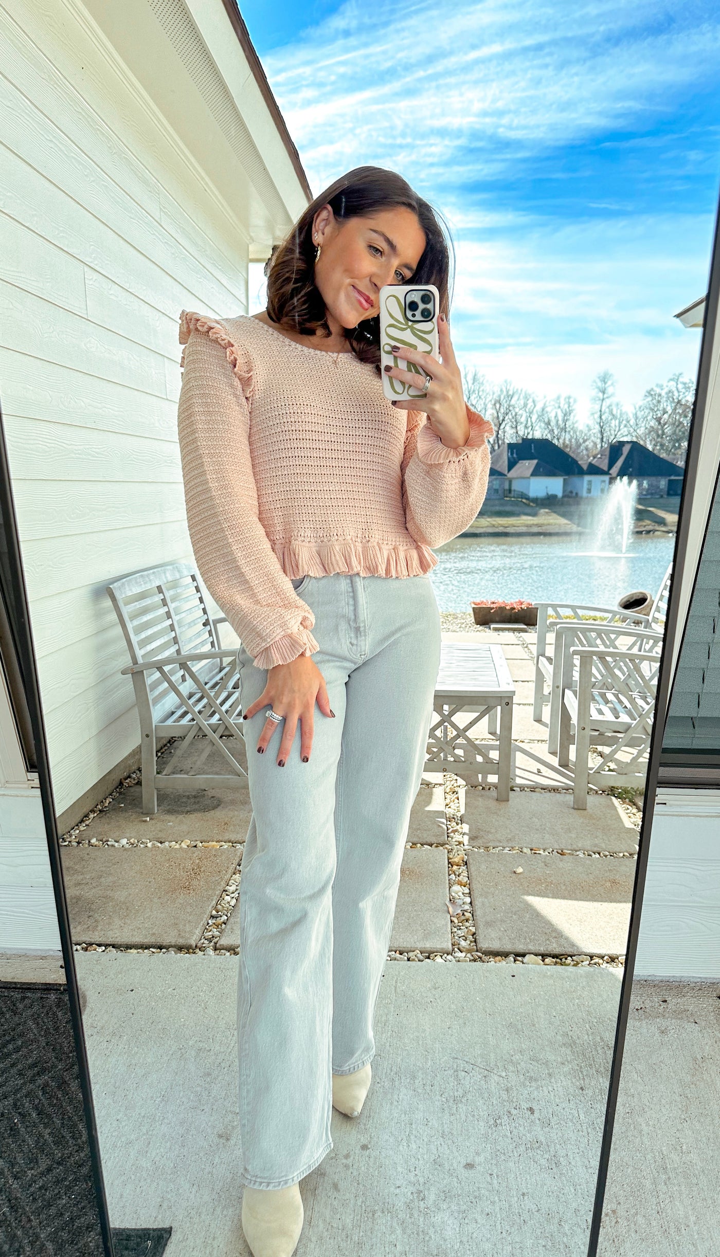 Pink Ruffle Knit Sweater