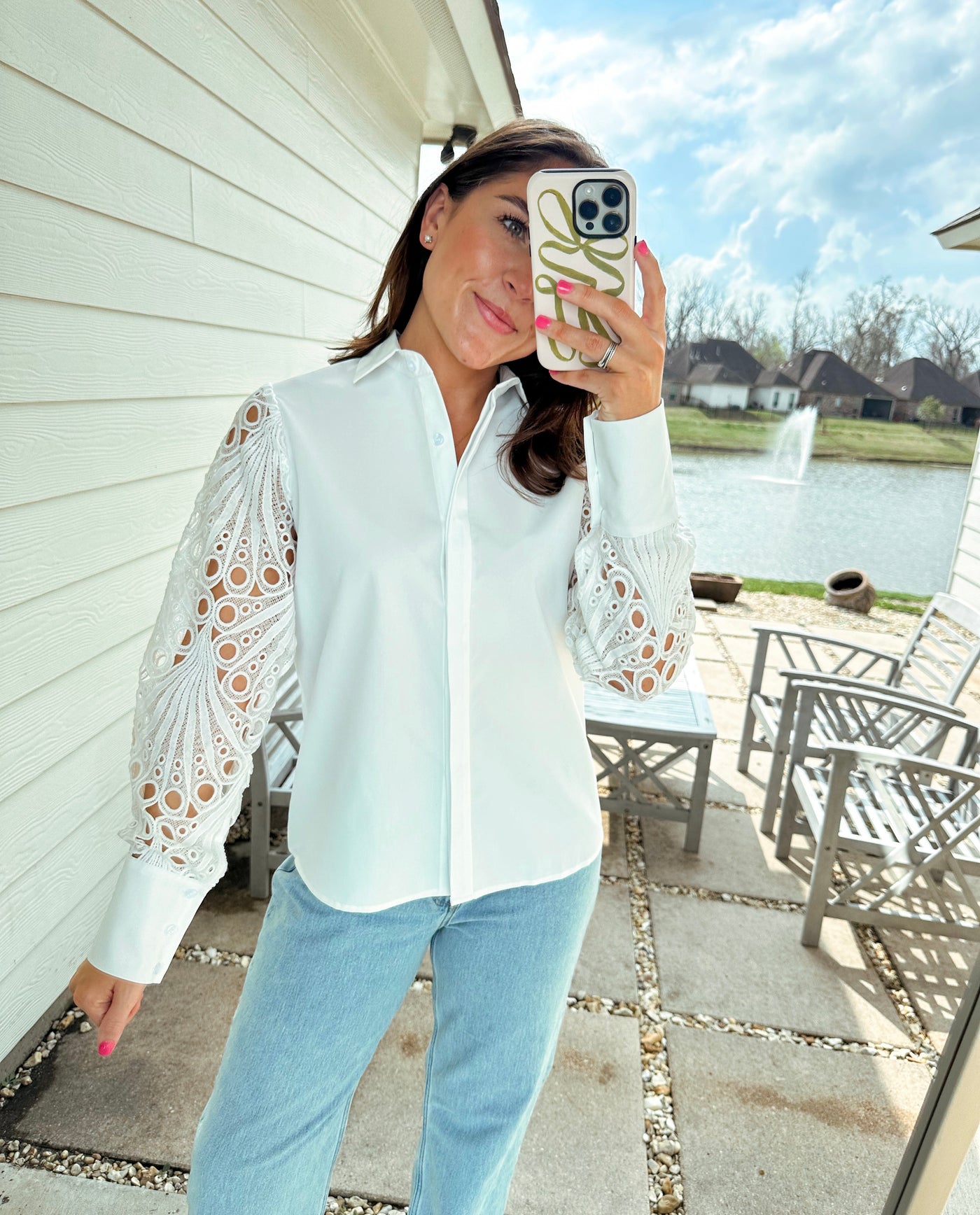 Crochet Sleeve Blouse - White