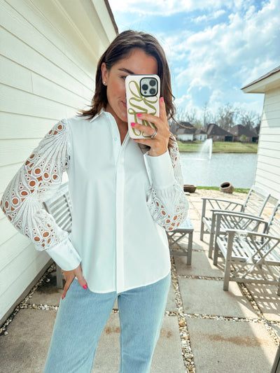 Crochet Sleeve Blouse - White