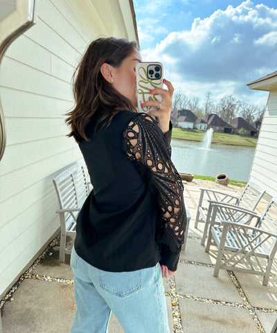 Crochet Sleeve Blouse - Black