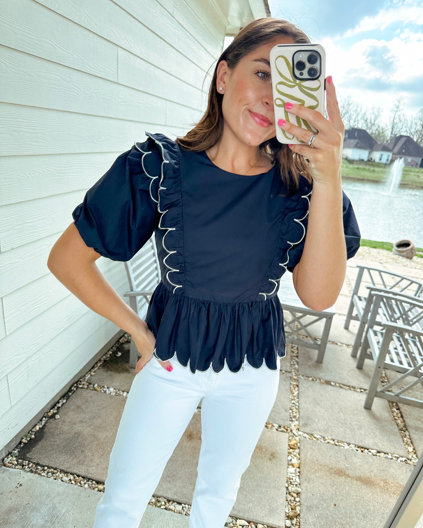 Scallop Top - Navy/White