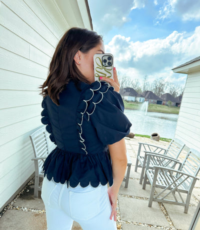 Scallop Top - Navy/White