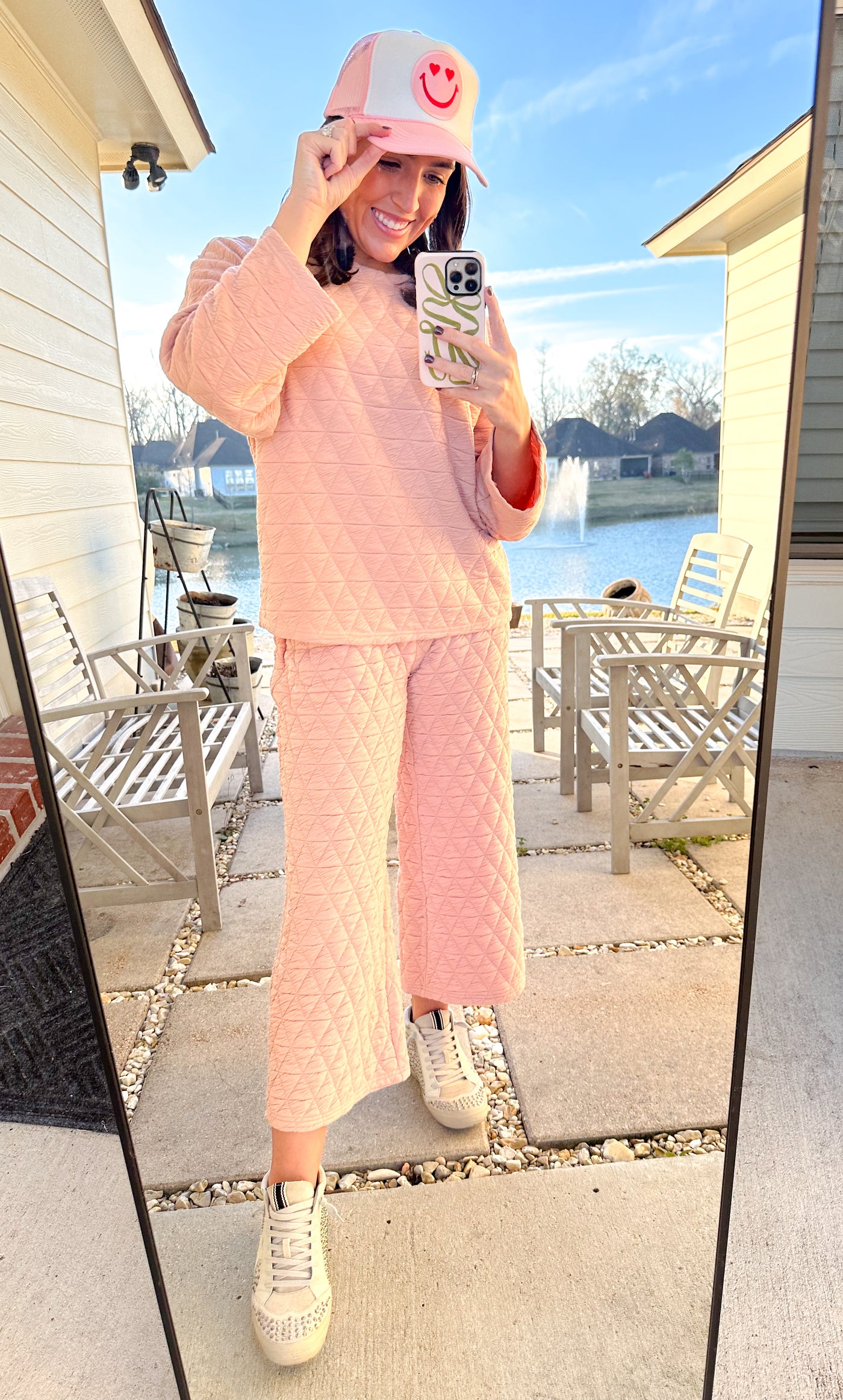 Quilted Wide Leg Pants - Pink