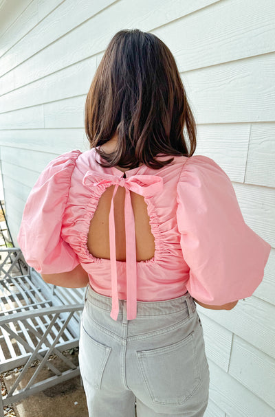 Open Back Puff Sleeve Top - Pink