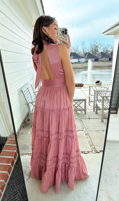 High Neck Tiered Maxi - Mauve