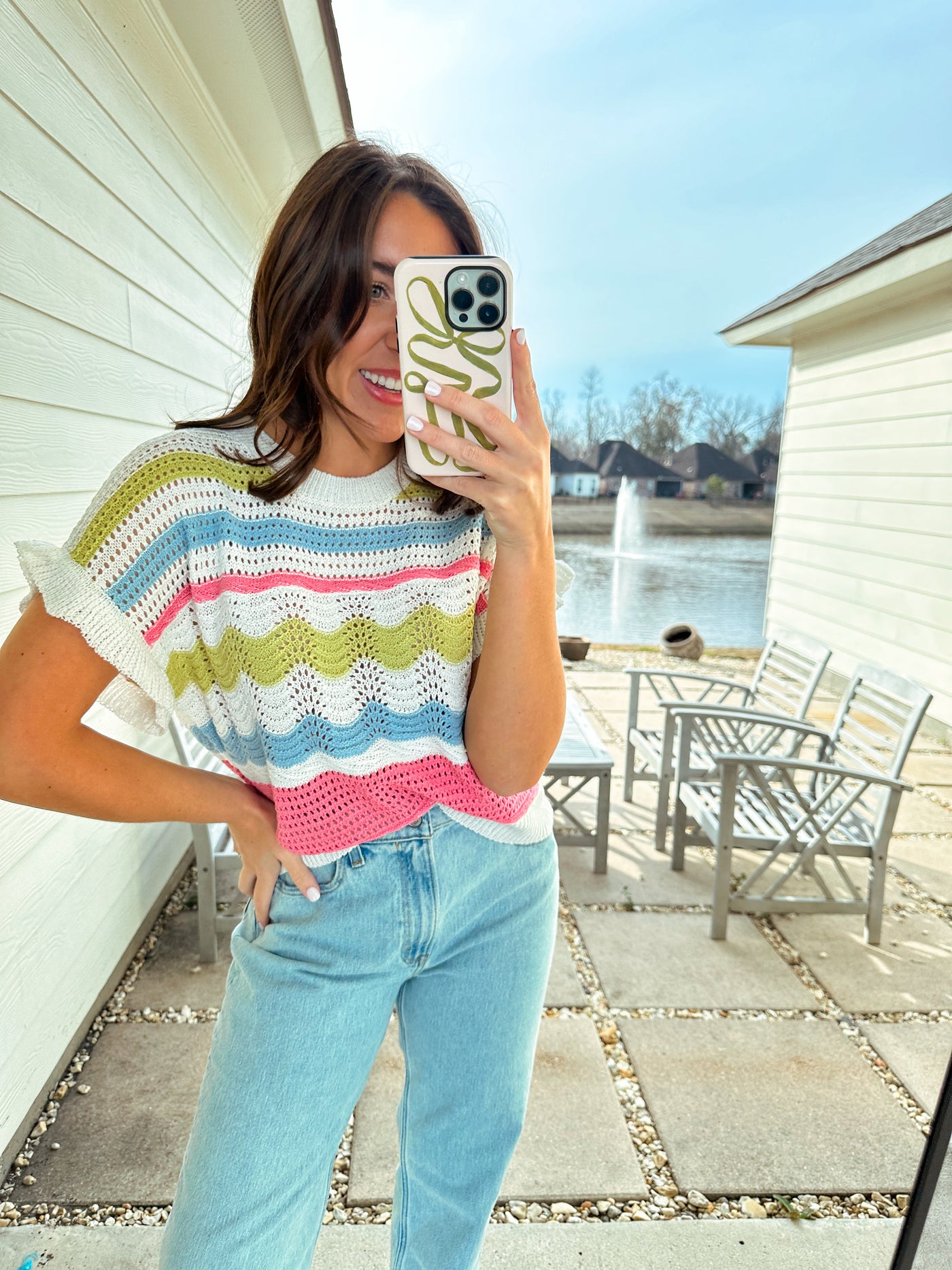 Colorful Short Sleeve Knit Top