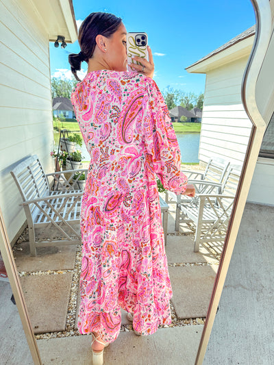 Preppy Paisley Maxi Dress - Pink