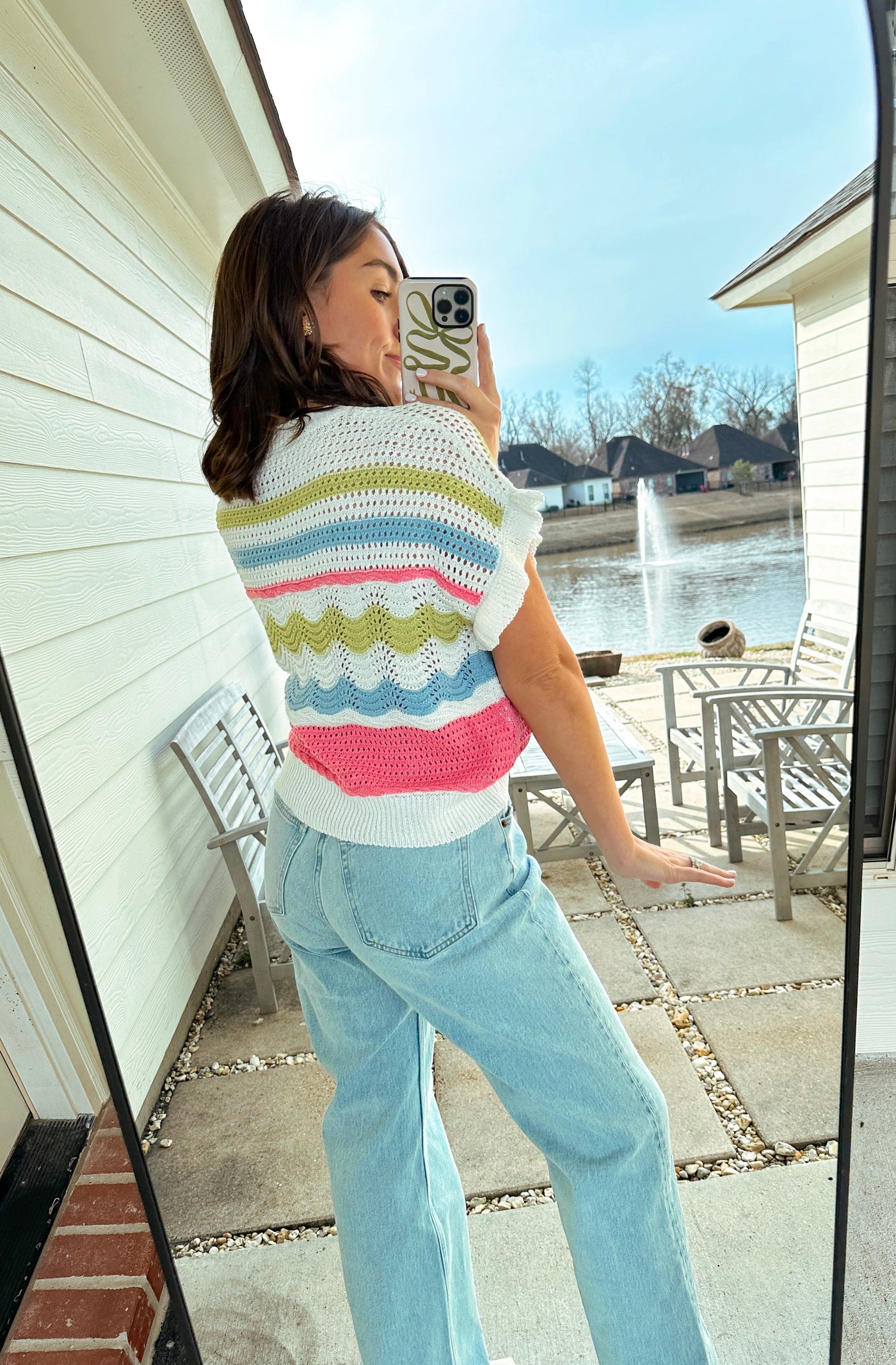 Colorful Short Sleeve Knit Top