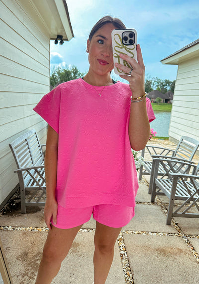 Heart Textured Shorts - Pink