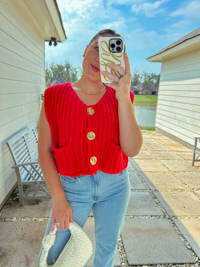 Chunky Knit Sweater - Red