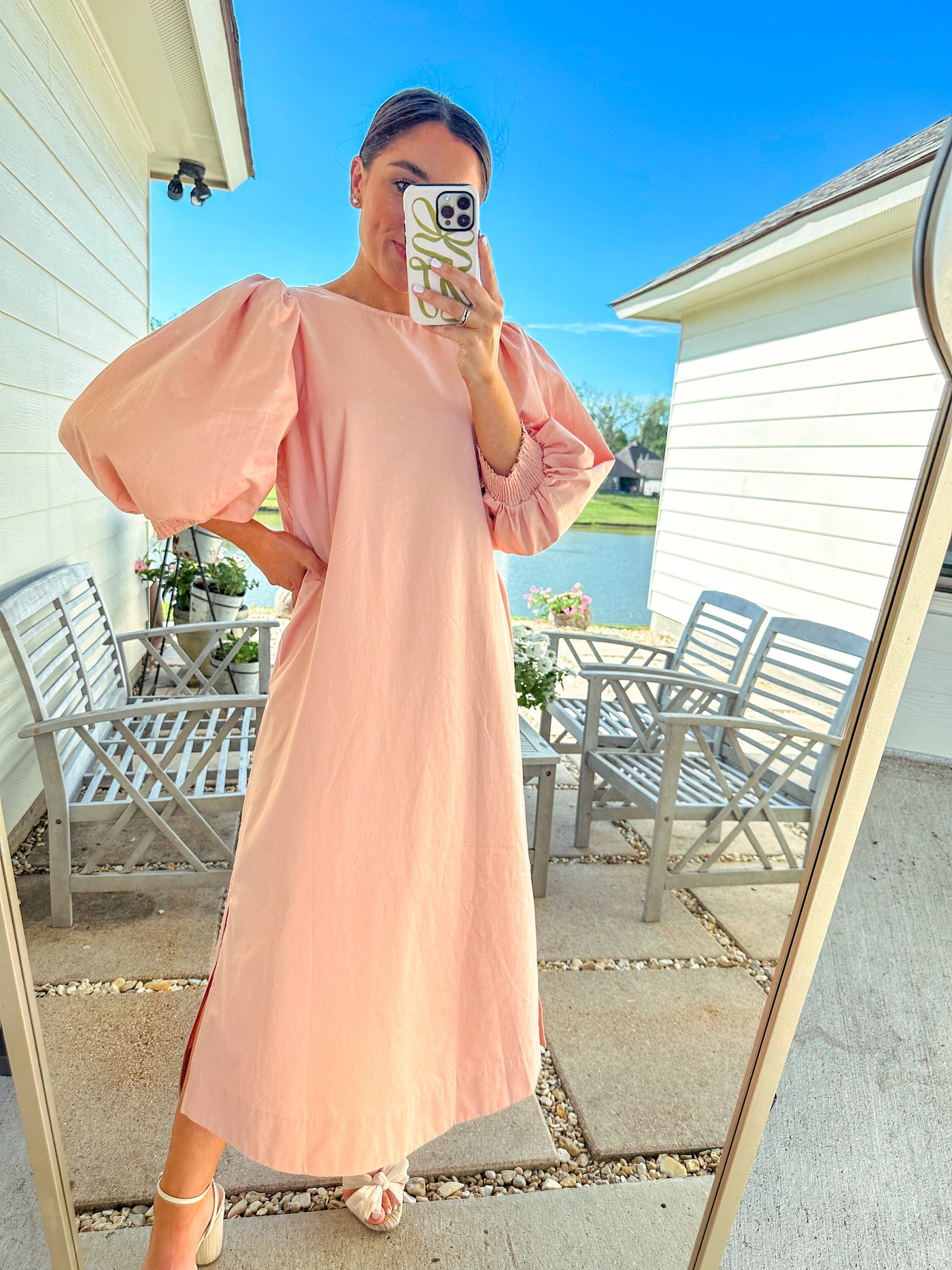 Balloon Sleeve Midi Dress - Blush