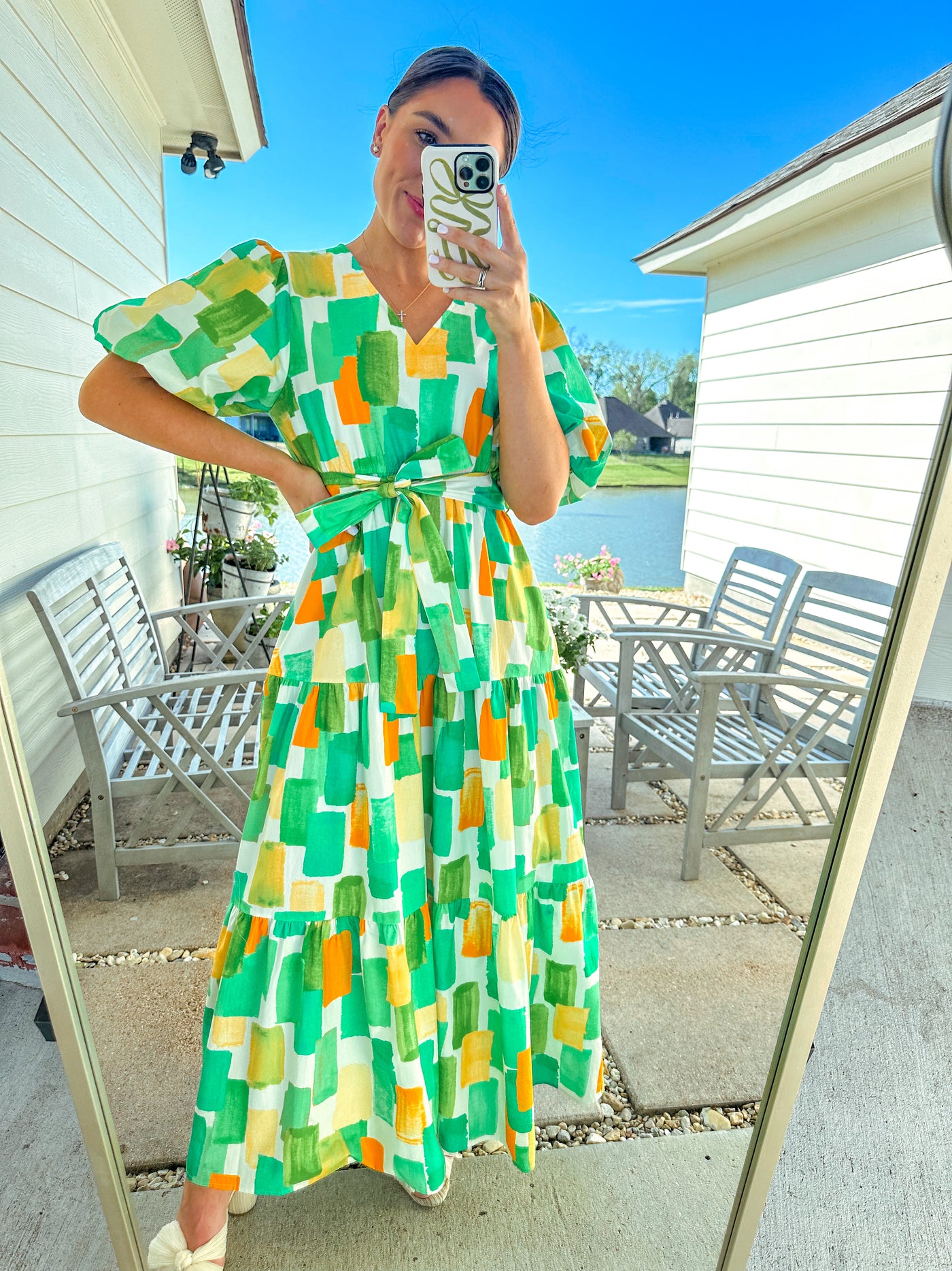 Spring Strokes Maxi Dress - Green