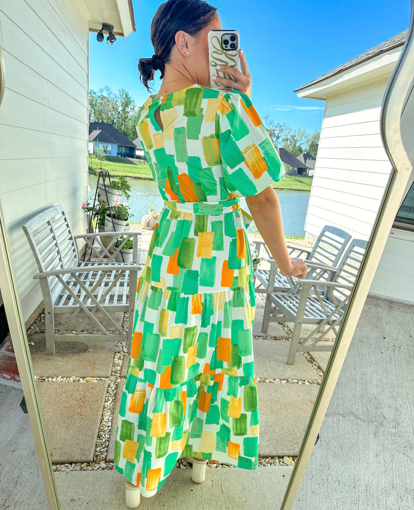 Spring Strokes Maxi Dress - Green