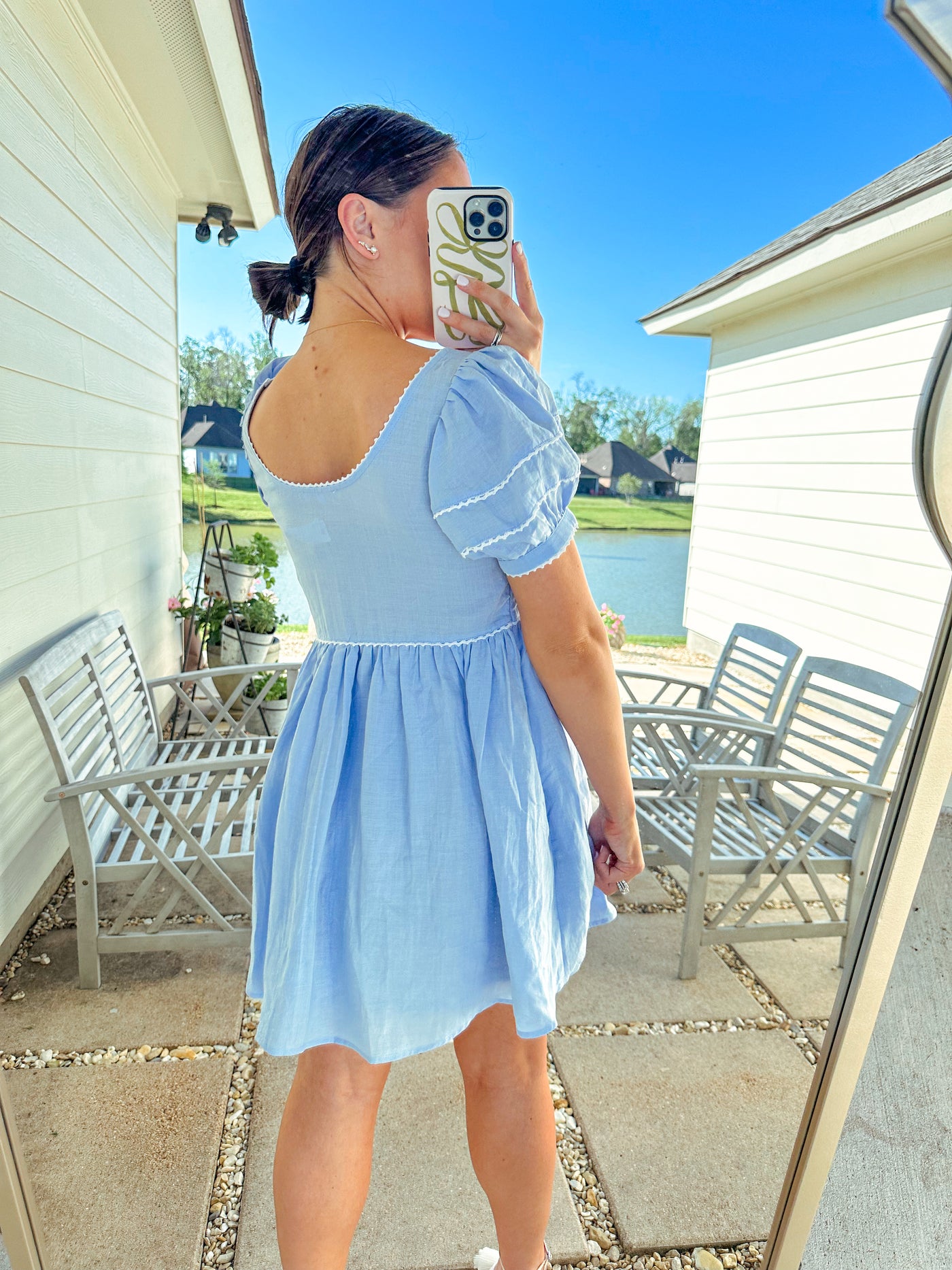 Gabi Babydoll Linen Dress - Blue