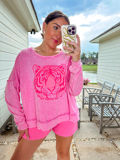 Pink Tiger Face Sweatshirt