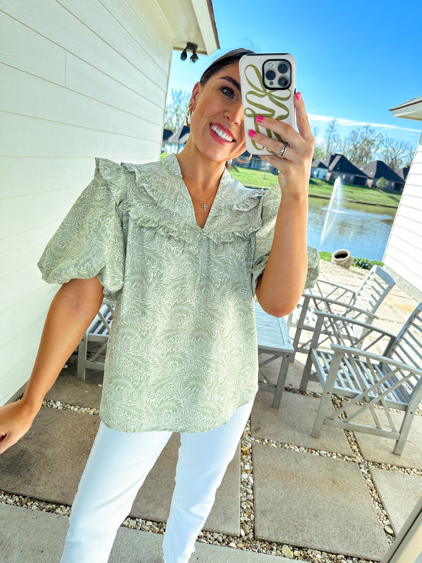 Sage Printed Top