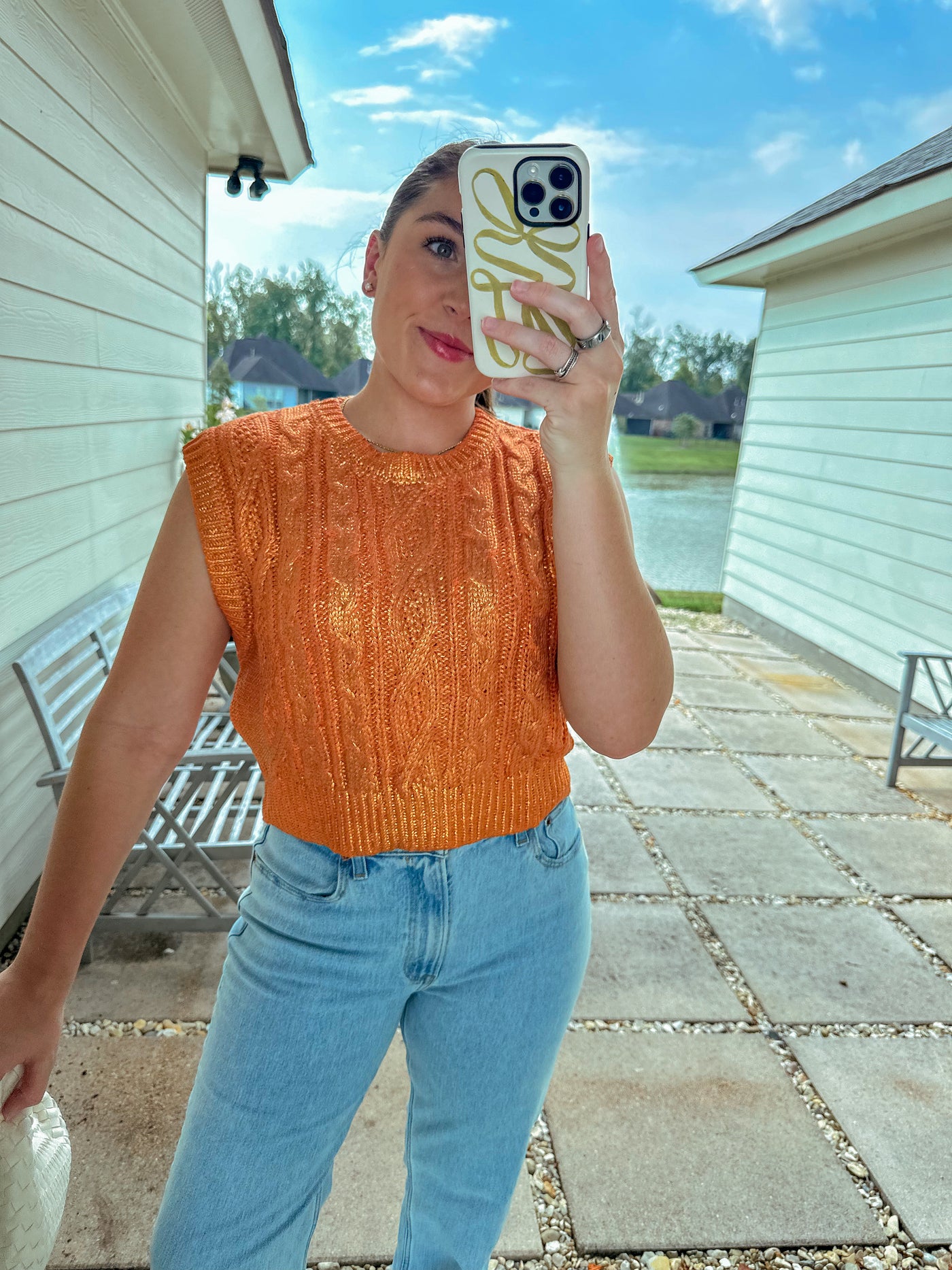 Metallic Cropped Sweater - Orange