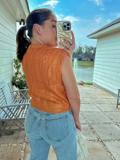 Metallic Cropped Sweater - Orange