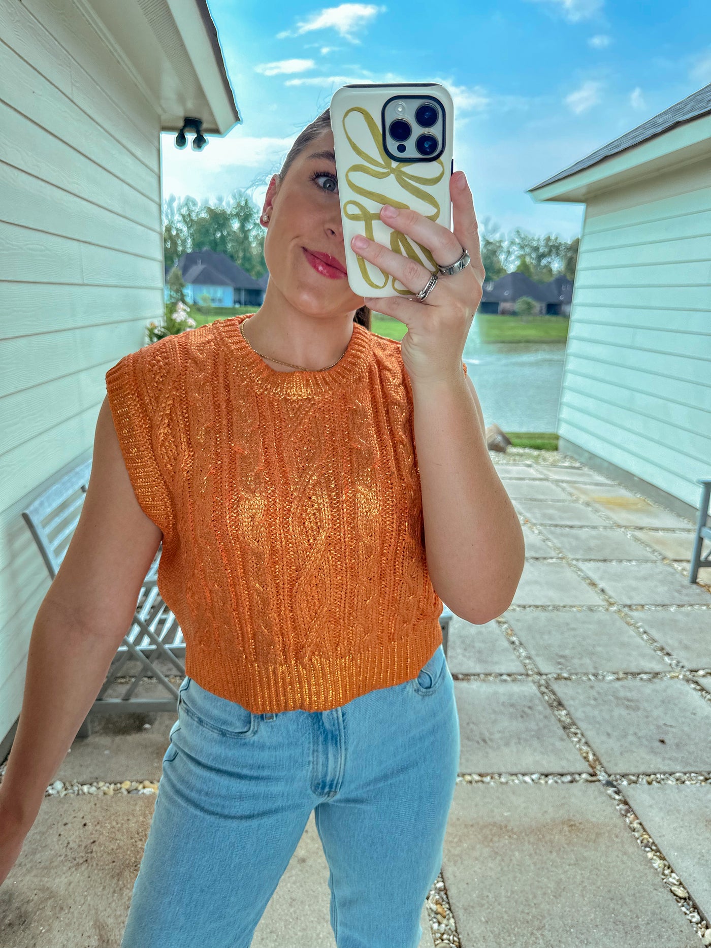 Metallic Cropped Sweater - Orange